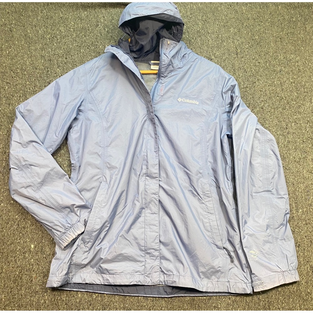 Columbia Rain Jacket Sz M Womens Blue Gorpcore Hooded Lightweight Windbreaker